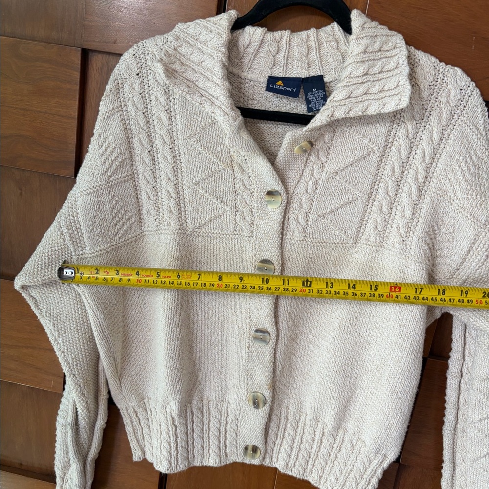 Vintage Cable Knit Cardigan Cream 100% Cotton Chunky Sweater Minimalist - Picture 7 of 7